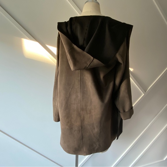 Zara Deep Brown Faux Suede Hooded Coat - Small - Picture 3 of 11